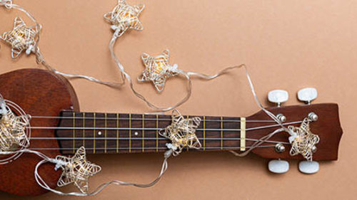 Ukulele with Christmas decorations